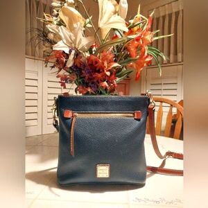 Dooney & Bourke Pebbeled Blue Crossbody Bag with Leather Accents